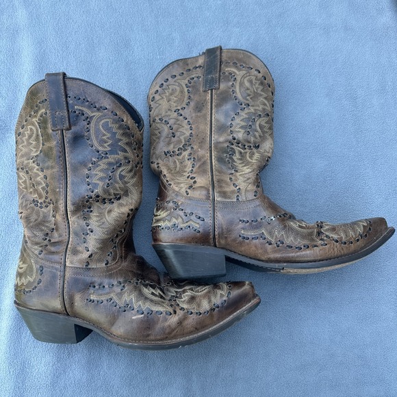 Laredo Midnight Rider Embroidered Western Cowboy Boots Mens Size 13 EW Brown